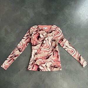 Pink Marble Print Long-Sleeve Wrap Top